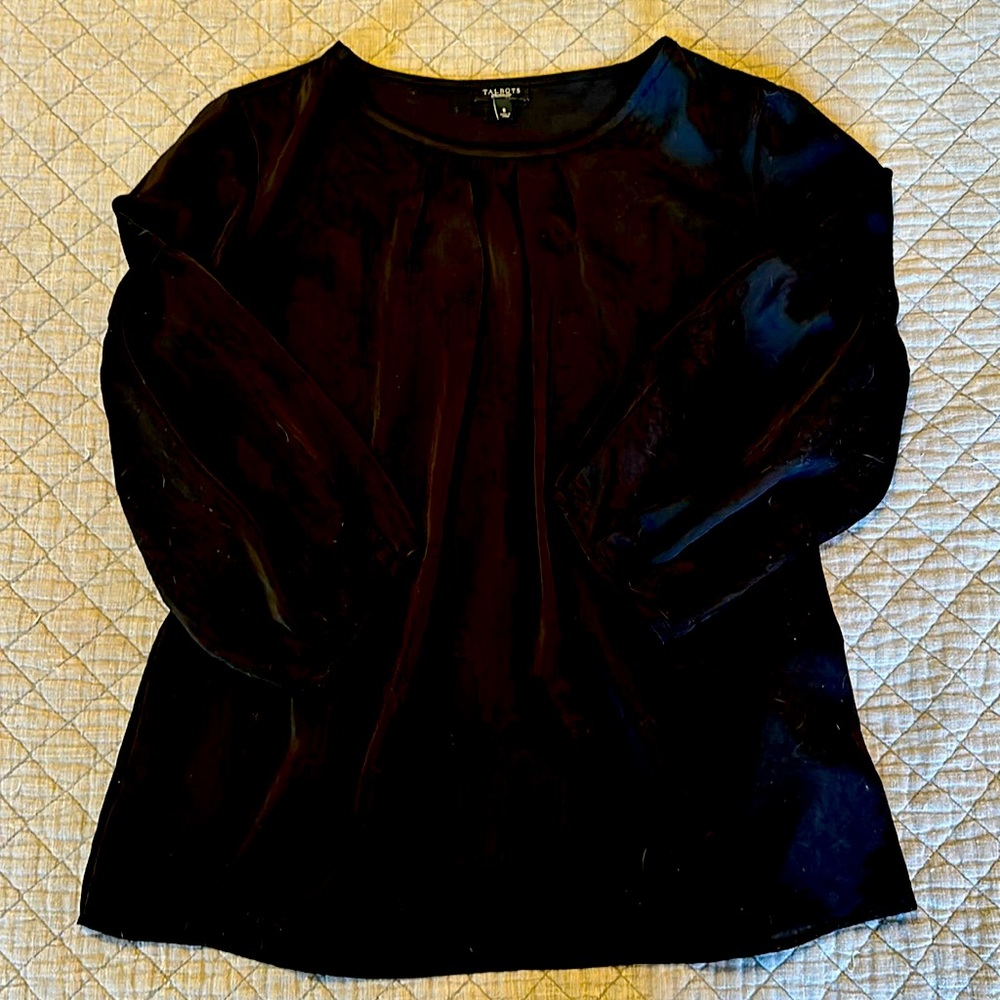 Talbots size small black blouse with cute neckline and sleeve details.
